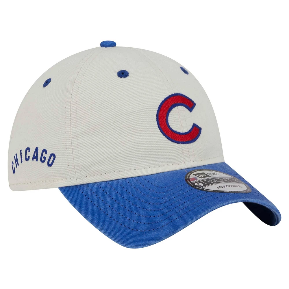 Casquette ajustable 9TWENTY Classic Sidescript de Chicago Cubs de New Era pour homme, couleur crème/bleu royal