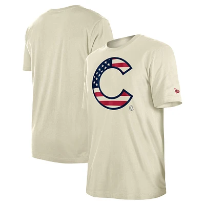 Men's New Era Cream Chicago Cubs Americana Flag Fill T-Shirt