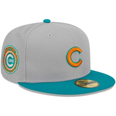 Men's New Era Gray/Teal Chicago Cubs  59FIFTY Fitted Hat