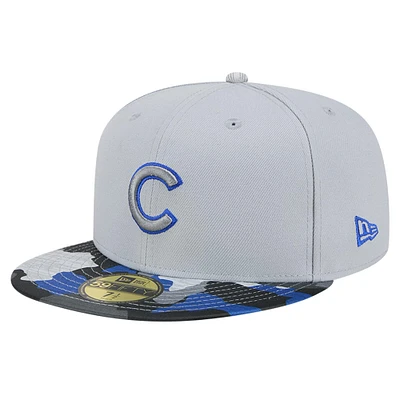 Men's New Era Gray Chicago Cubs Active Team Camo 59FIFTY Fitted Hat