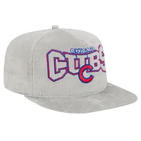 Casquette de golf à visière snapback en velours côtelé Chicago Cubs grise New Era pour homme