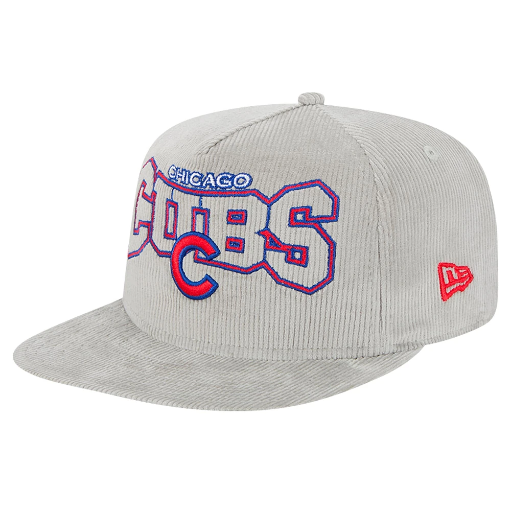 Casquette de golf à visière snapback en velours côtelé Chicago Cubs grise New Era pour homme