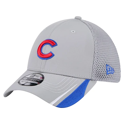 Men's New Era  Gray Chicago Cubs Linear 39THIRTY Flex-Fit Hat