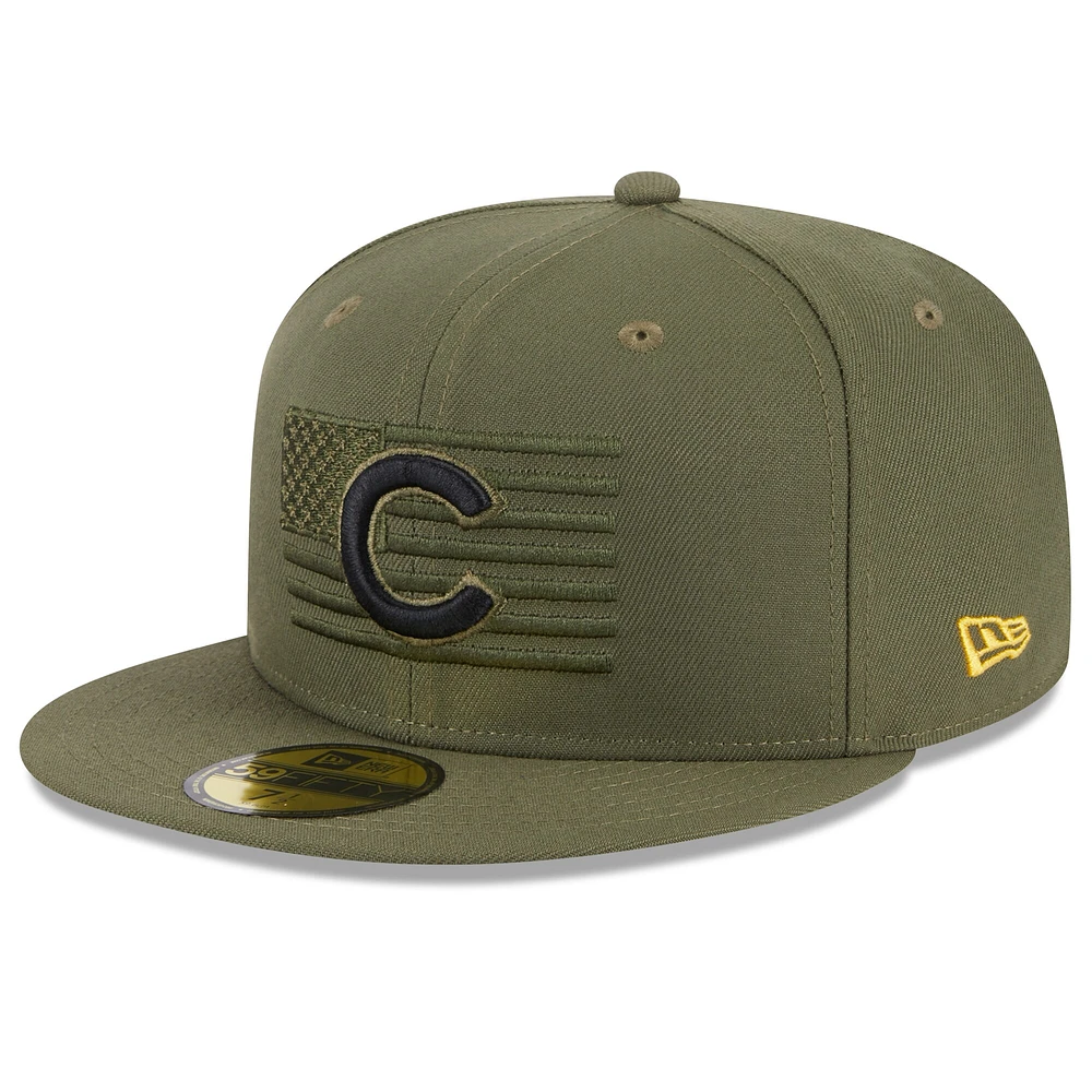 Casquette ajustée New Era Chicago Cubs 2023 Armed Forces Day On-Field 59FIFTY verte pour homme