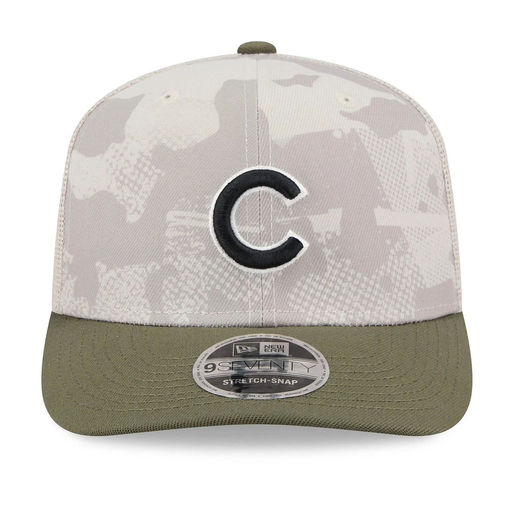 Men's New Era Light Beige/Olive Chicago Cubs 2025 Armed Forces Day 9SEVENTY Stretch-Snap Hat