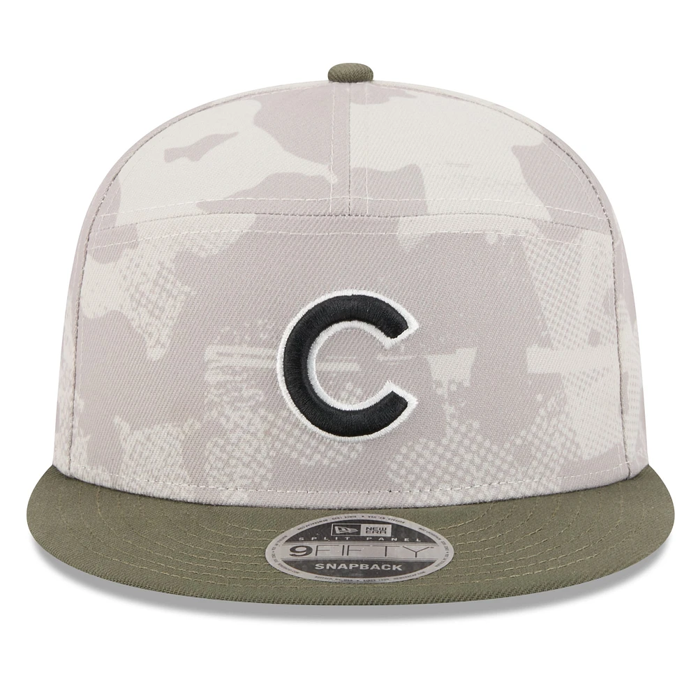 Men's New Era Light Beige/Olive Chicago Cubs 2025 Armed Forces Day Split Panel 9FIFTY Snapback Hat