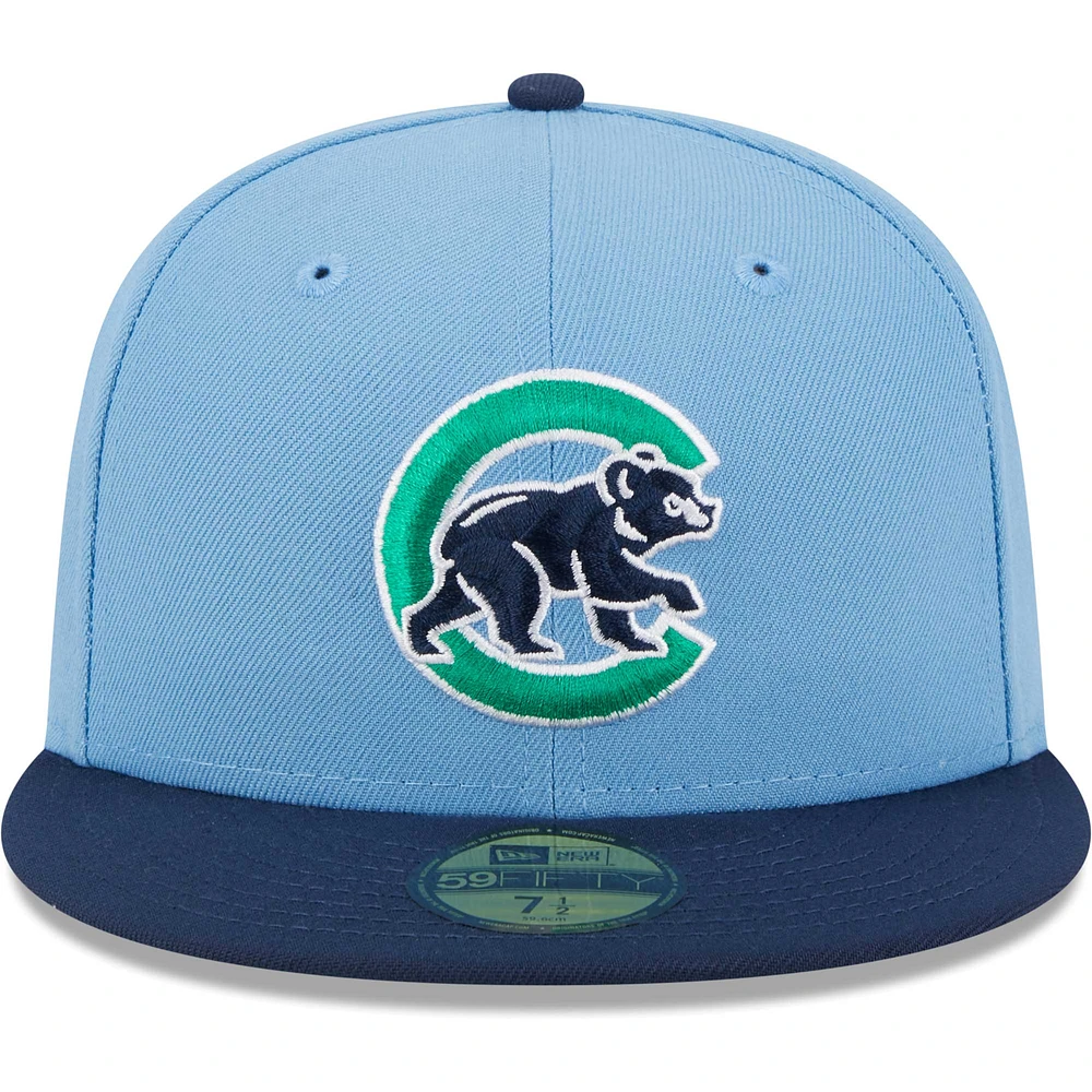 Men's New Era Light Blue/Navy Chicago Cubs Green Undervisor 59FIFTY Fitted Hat