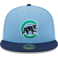 Men's New Era Light Blue/Navy Chicago Cubs Green Undervisor 59FIFTY Fitted Hat