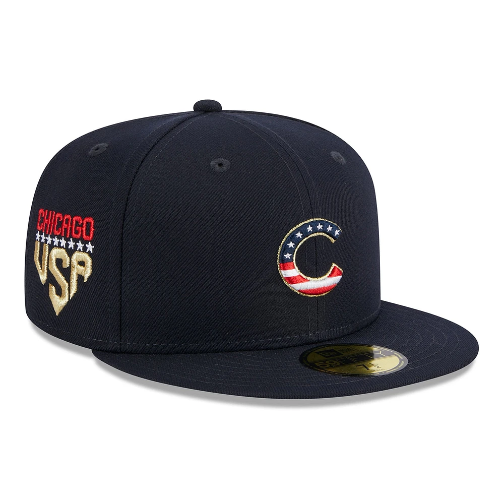 Casquette ajustée New Era Chicago Cubs 2023 Fourth of July 59FIFTY pour homme, bleu marine