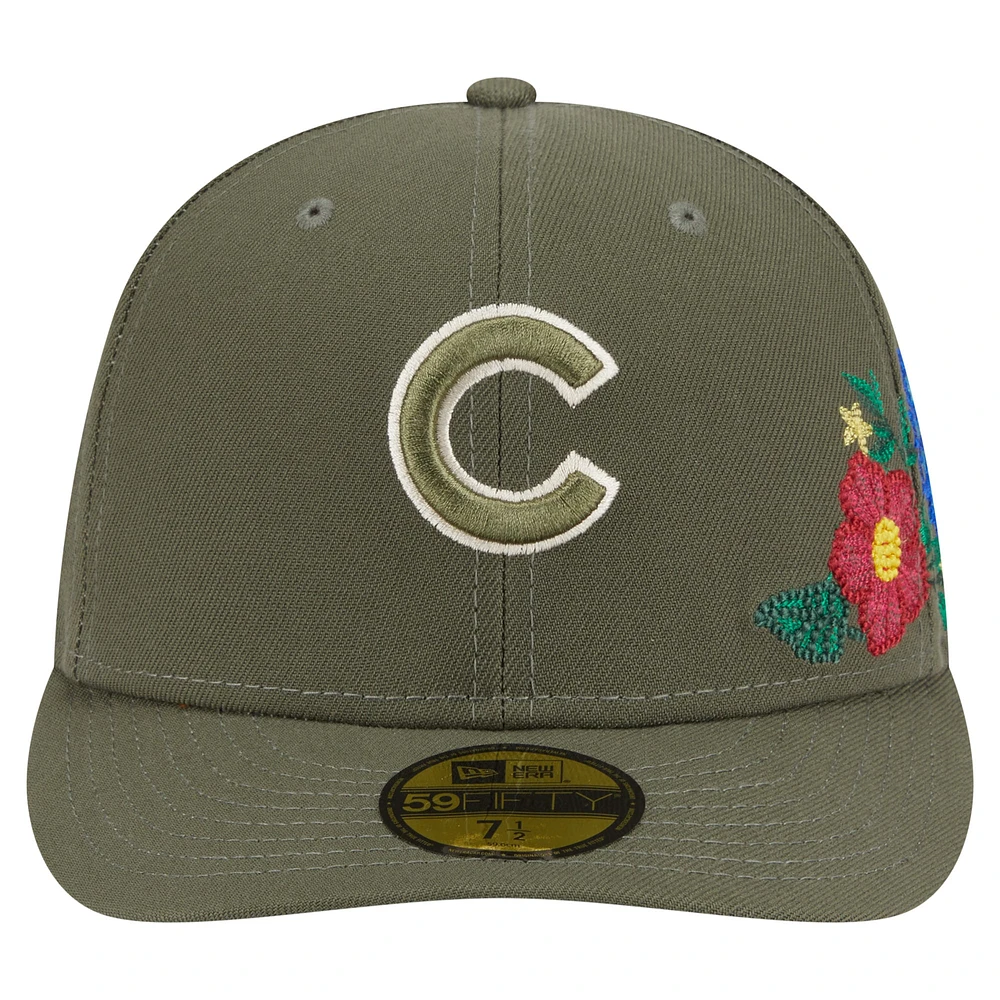 Men's New Era Olive Chicago Cubs Tonal Florals 59FIFTY Fitted Hat