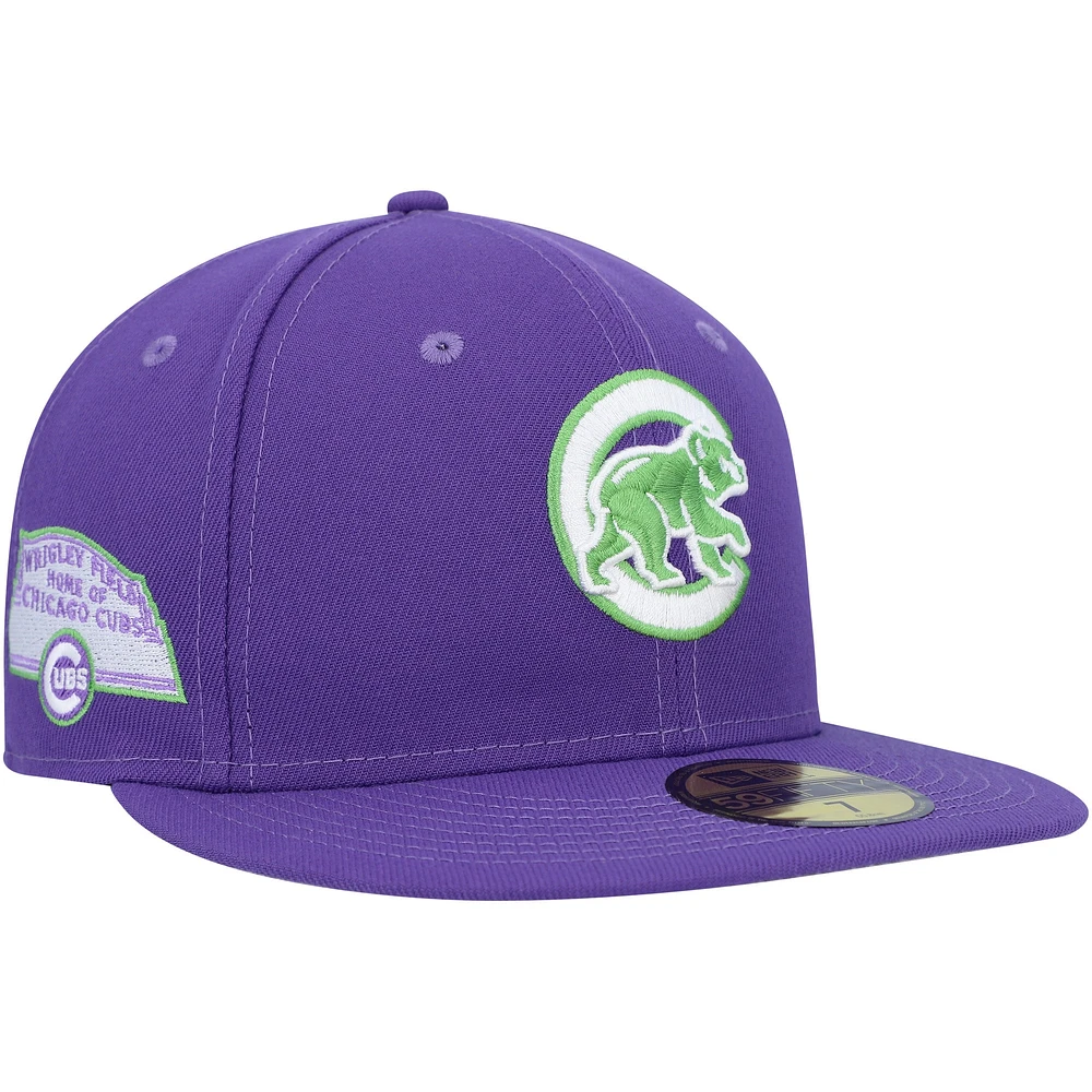 Men's New Era Purple Chicago Cubs Lime Side Patch 59FIFTY Fitted Hat