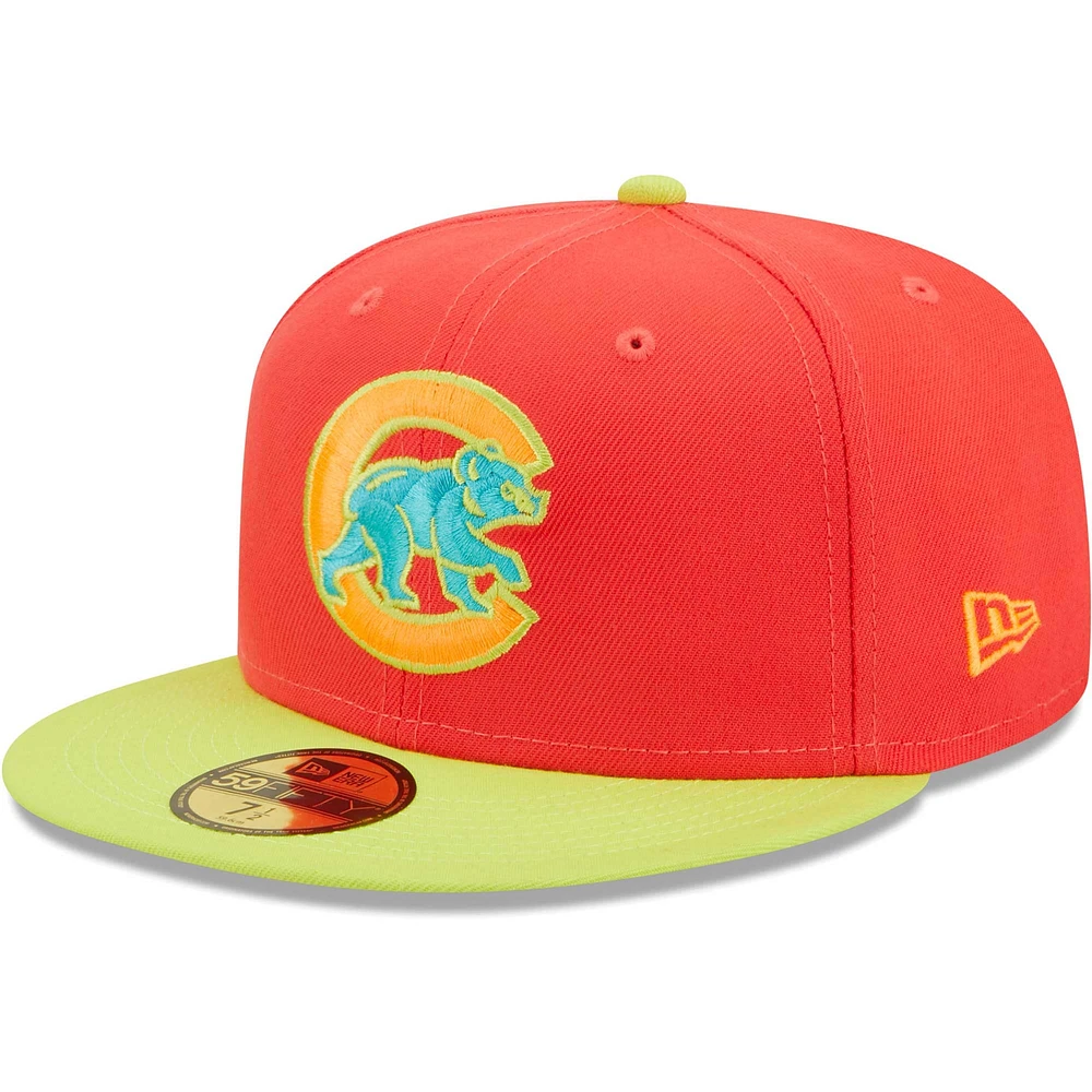 Casquette ajustée 59FIFTY Chicago Cubs Lava Highlighter Combo New Era rouge/vert fluo pour homme