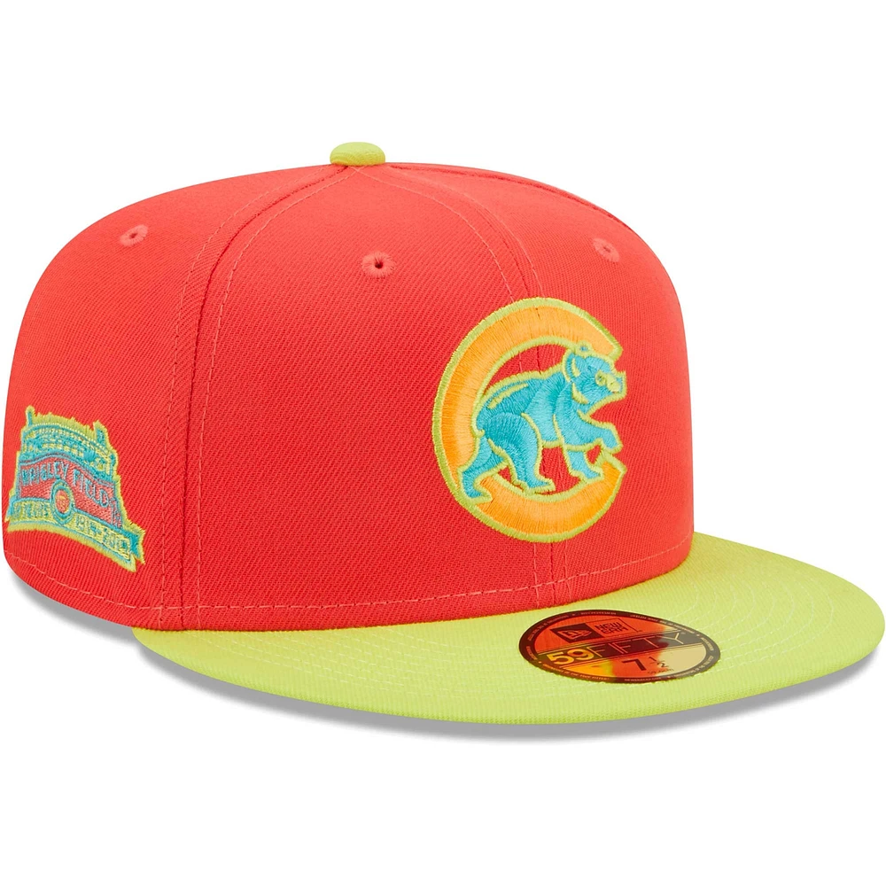 Casquette ajustée 59FIFTY Chicago Cubs Lava Highlighter Combo New Era rouge/vert fluo pour homme