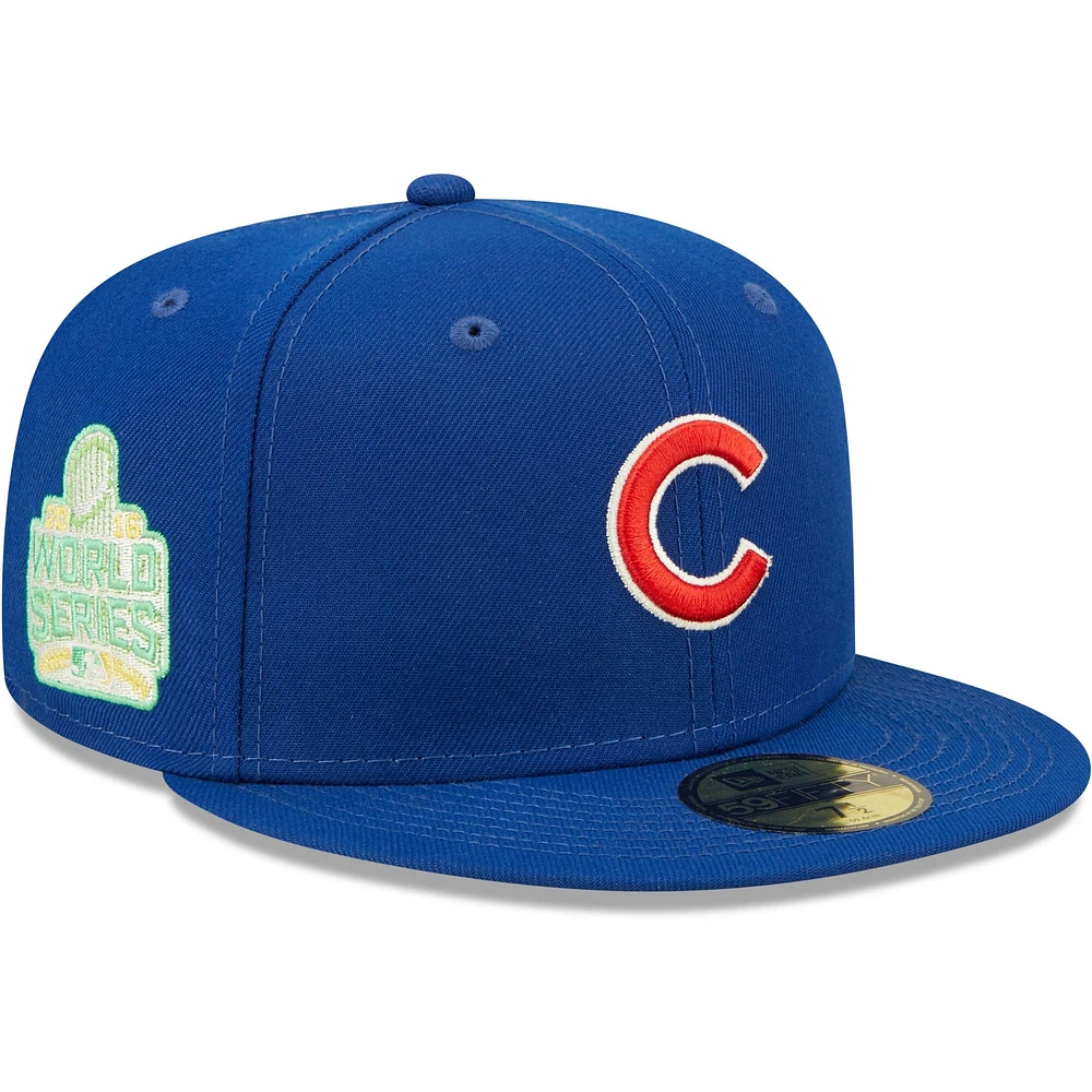 Casquette ajustée New Era Royal Chicago Cubs 2016 World Series Champions Citrus Pop UV 59FIFTY pour homme