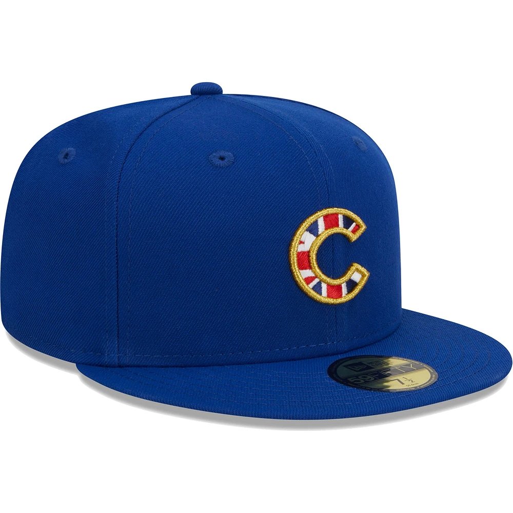 Men's New Era Royal Chicago Cubs 2023 MLB World Tour: London Series Flag Fill 59FIFTY Fitted Hat