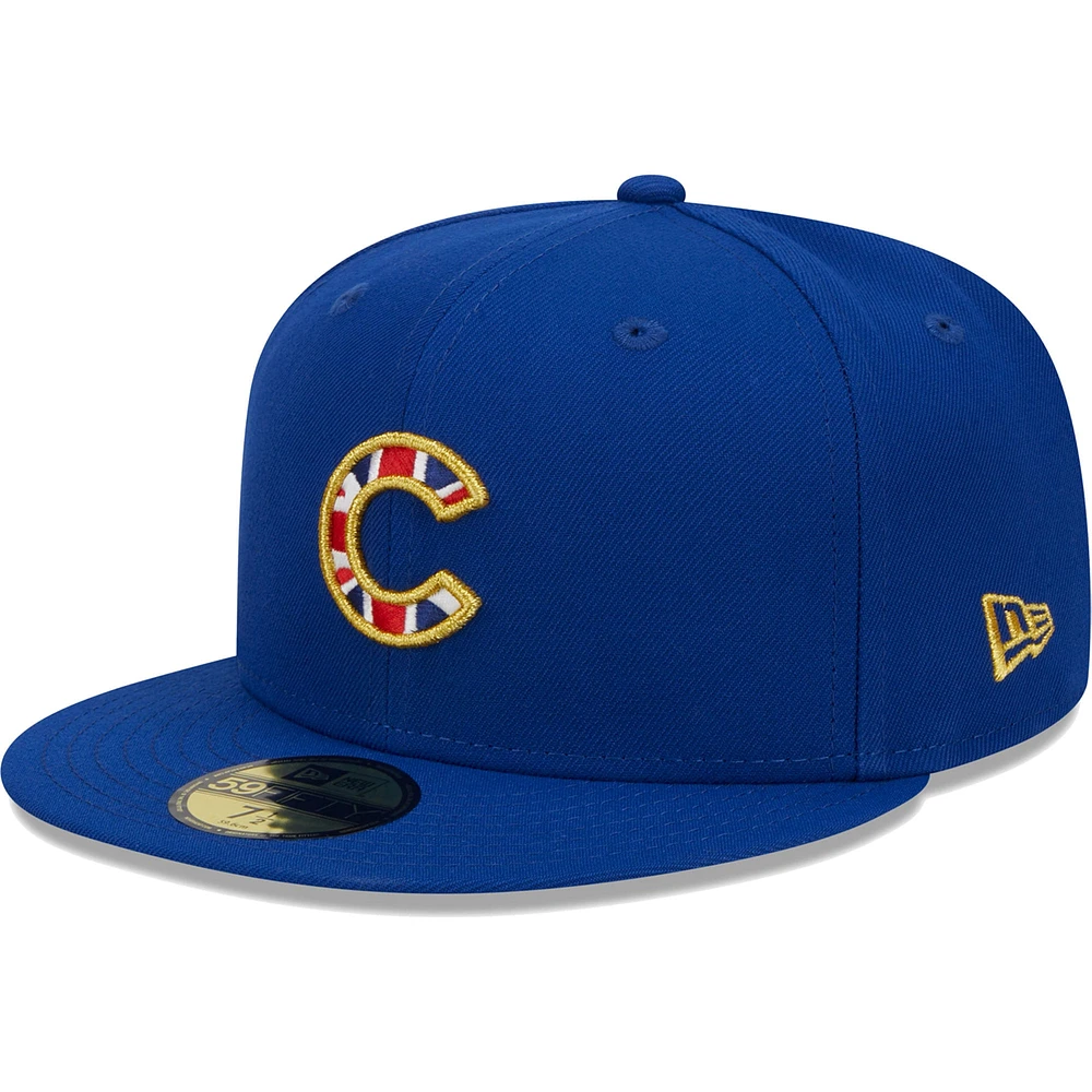 Casquette ajustée New Era Royal Chicago Cubs 2023 MLB World Tour : London Series Flag Fill 59FIFTY pour homme