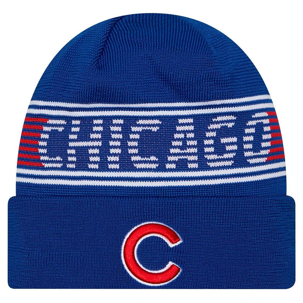 Bonnet en tricot à revers Royal Chicago Cubs Authentic Collection pour homme de New Era