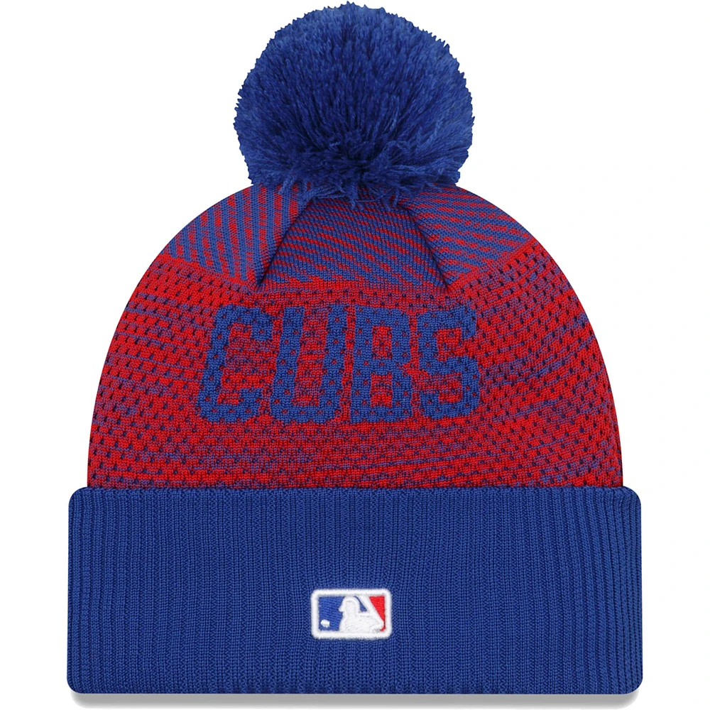 Bonnet en tricot à revers sport avec pompon pour homme New Era Royal Chicago Cubs Authentic Collection