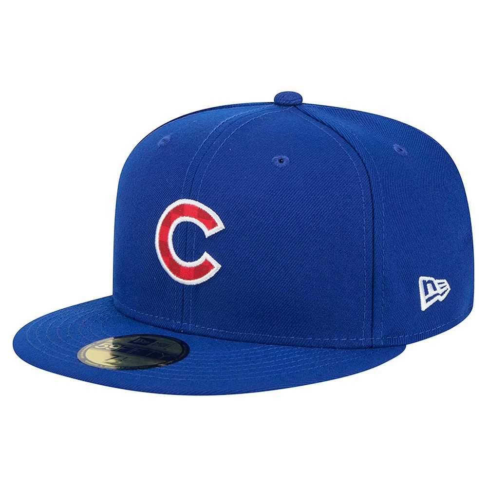 Casquette ajustée à carreaux 59FIFTY Chicago Cubs Royal New Era pour homme