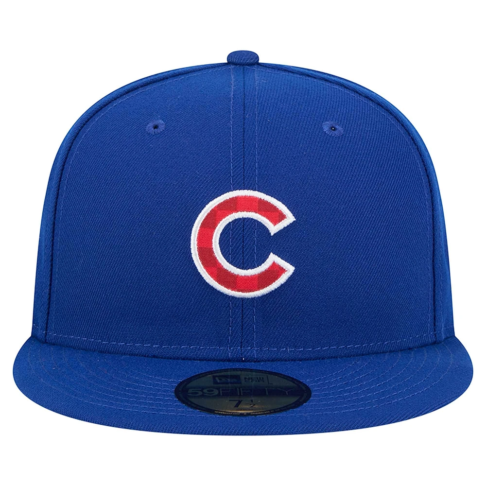 Casquette ajustée à carreaux 59FIFTY Chicago Cubs Royal New Era pour homme