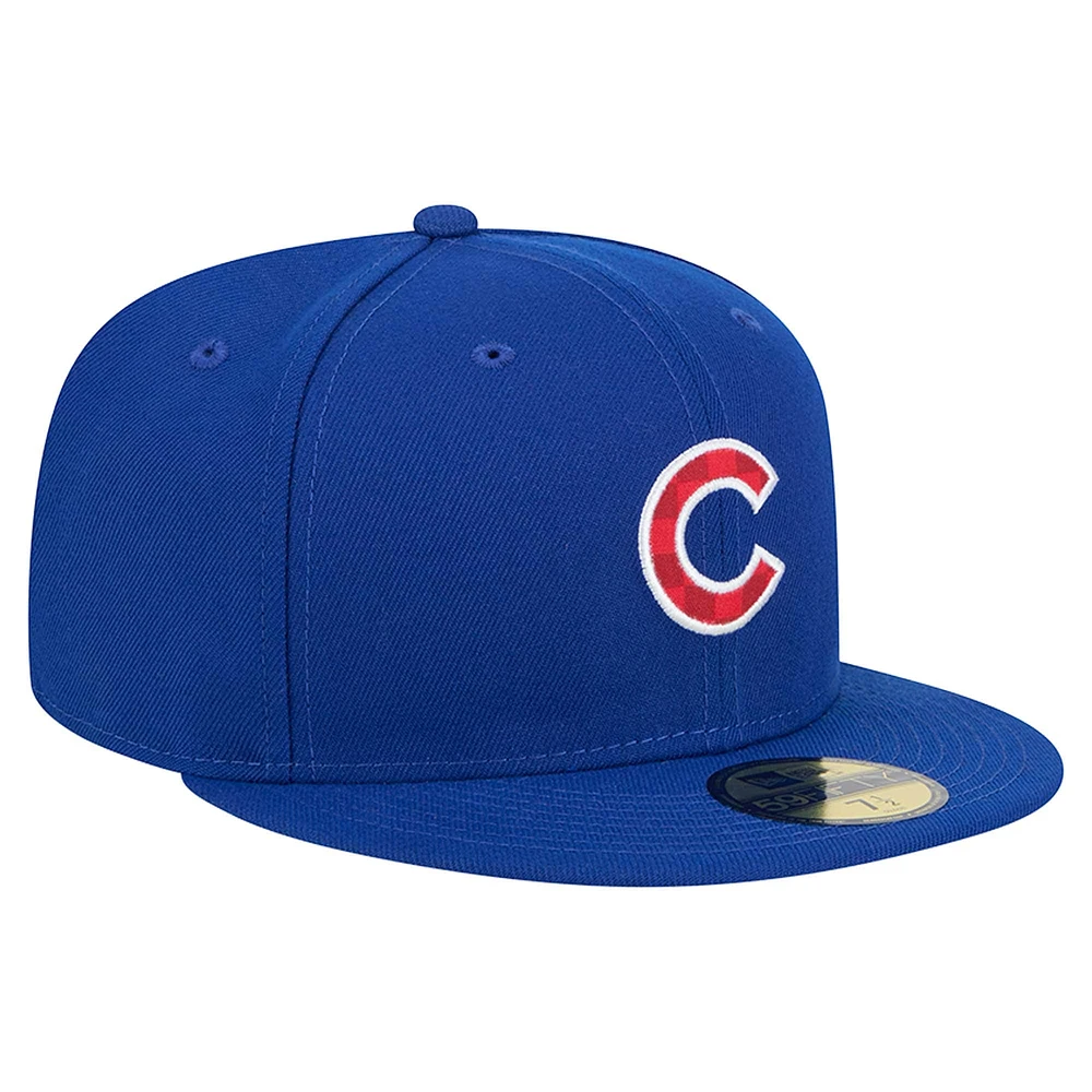 Men's New Era Royal Chicago Cubs Checkered Undervisor 59FIFTY Fitted Hat