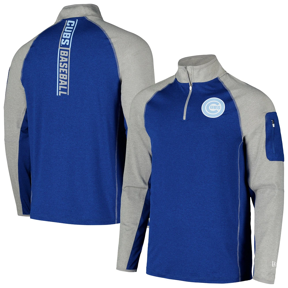 Men's New Era Royal Chicago Cubs Father's Day Raglan Quarter-Zip Top