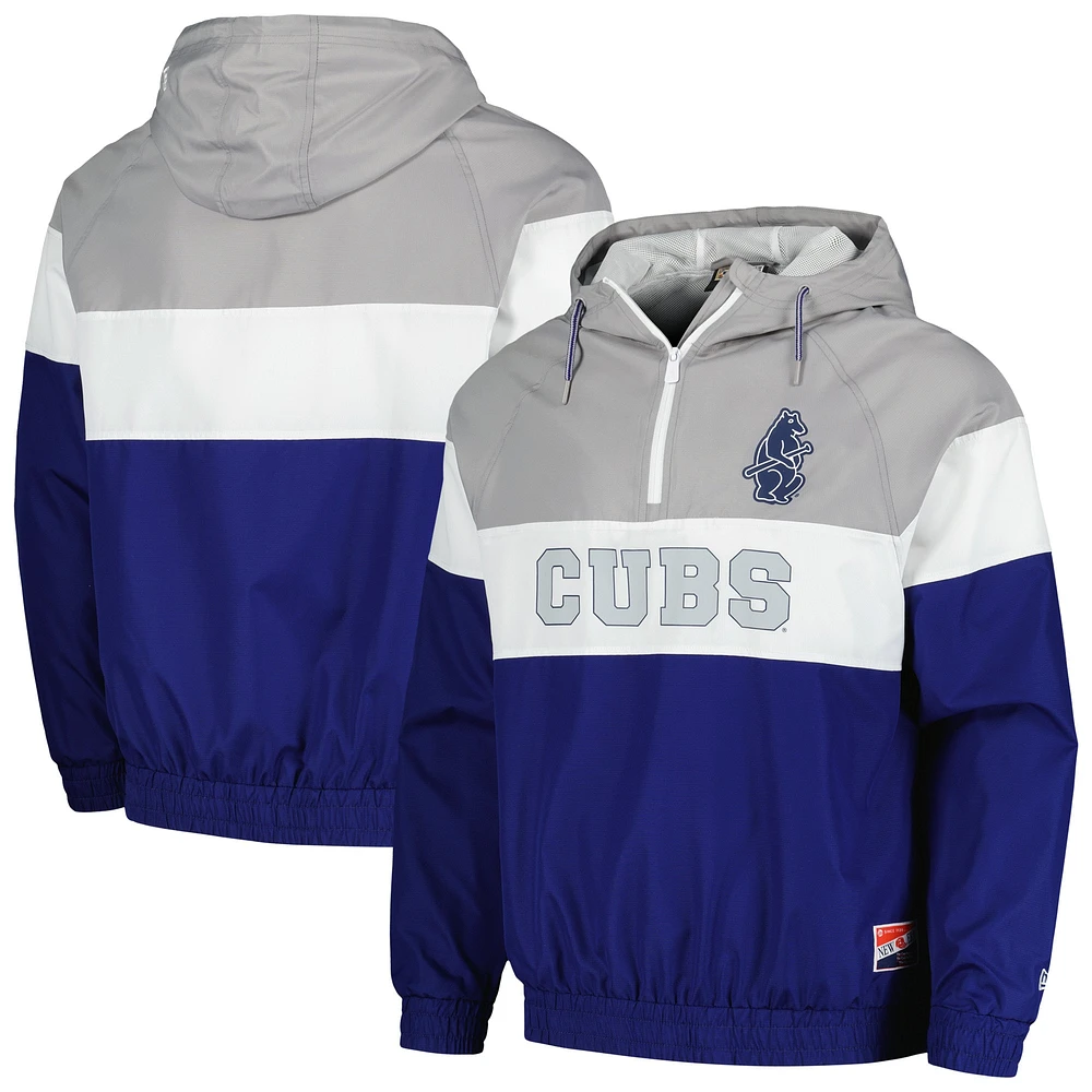 Veste coupe-vent à capuche quart de zip New Era Royal Chicago Cubs Ripstop Raglan pour hommes