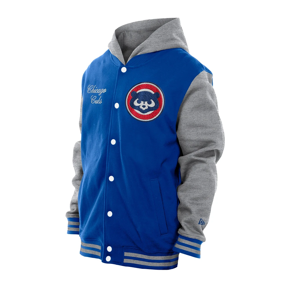 Veste à capuche en polaire boutons-pression New Era Royal Chicago Cubs Throwback Prep pour homme