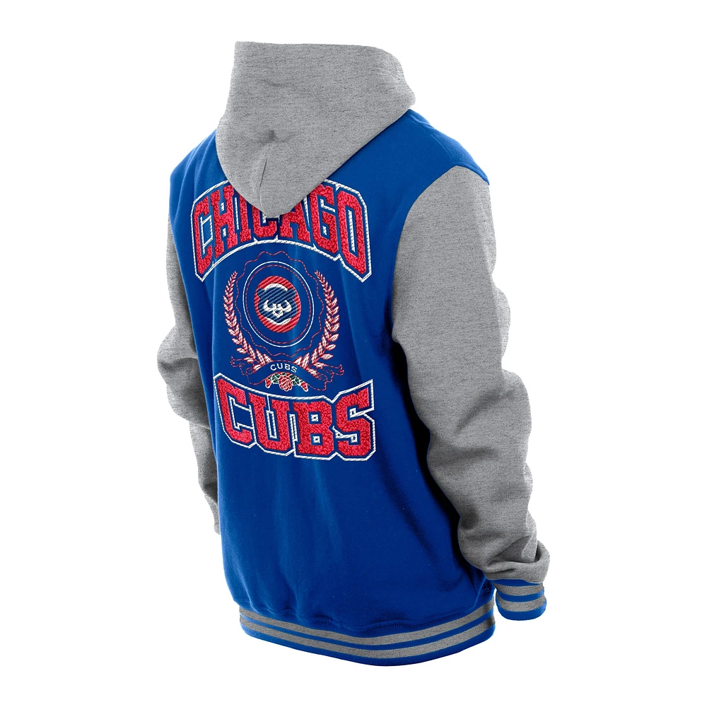 Veste à capuche en polaire boutons-pression New Era Royal Chicago Cubs Throwback Prep pour homme