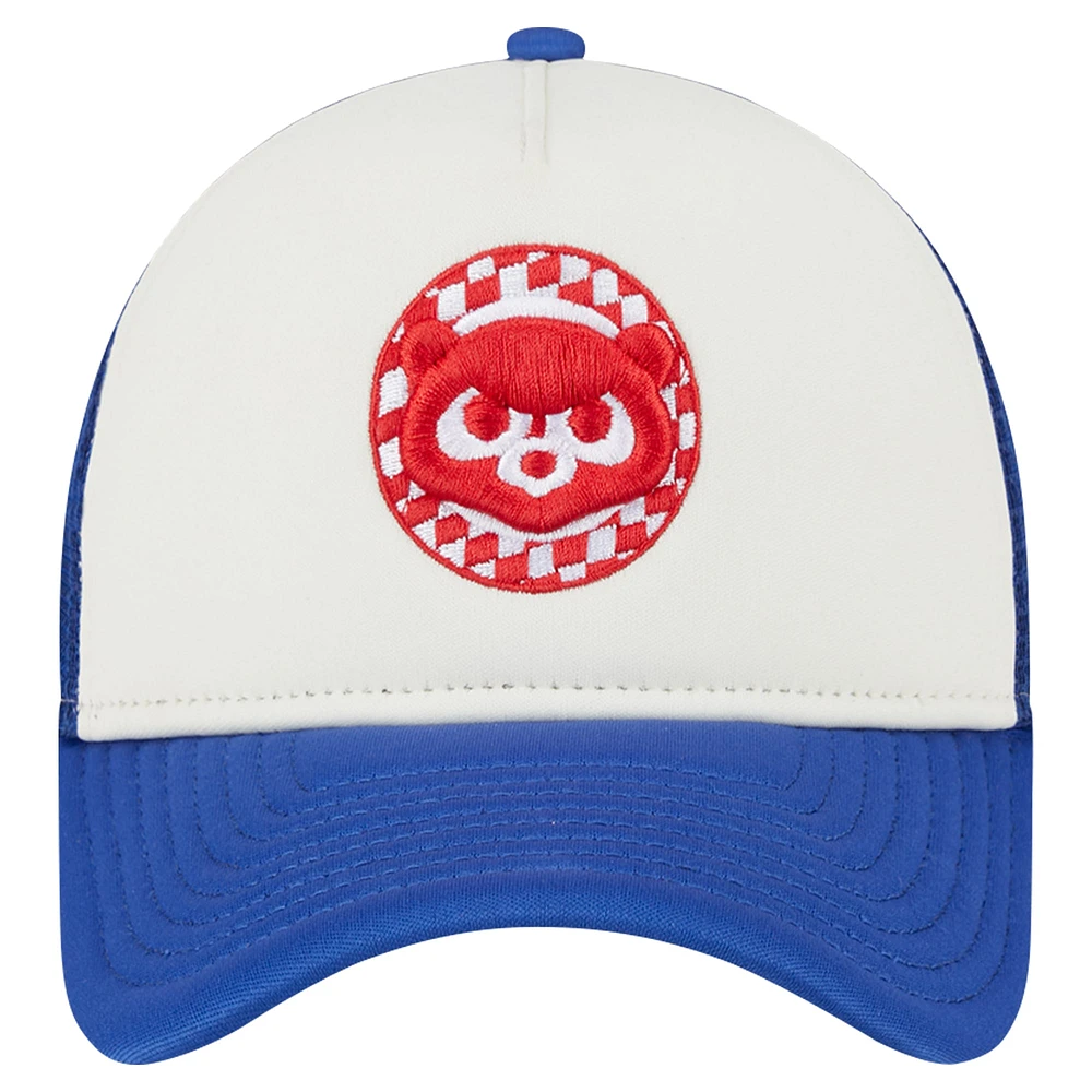 Men's New Era White/Royal Chicago Cubs Checkered Flag A-Frame Trucker 9FORTY Adjustable Hat