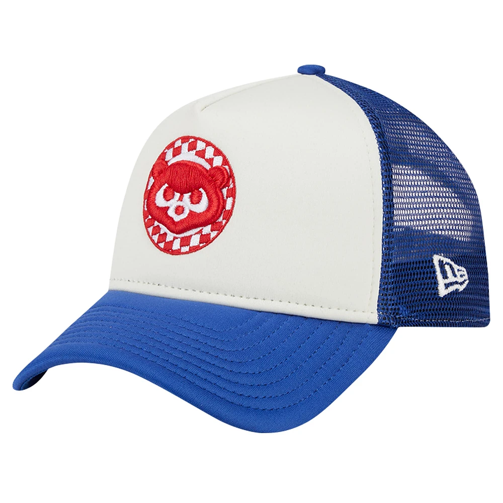 Men's New Era White/Royal Chicago Cubs Checkered Flag A-Frame Trucker 9FORTY Adjustable Hat