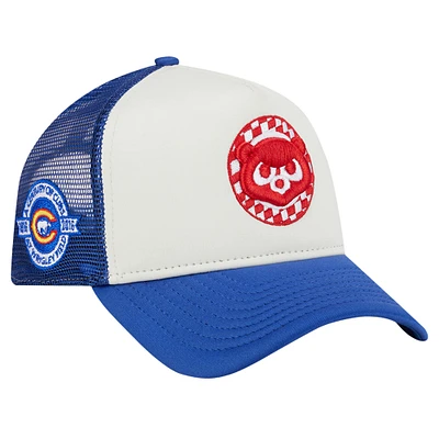 Men's New Era White/Royal Chicago Cubs Checkered Flag A-Frame Trucker 9FORTY Adjustable Hat