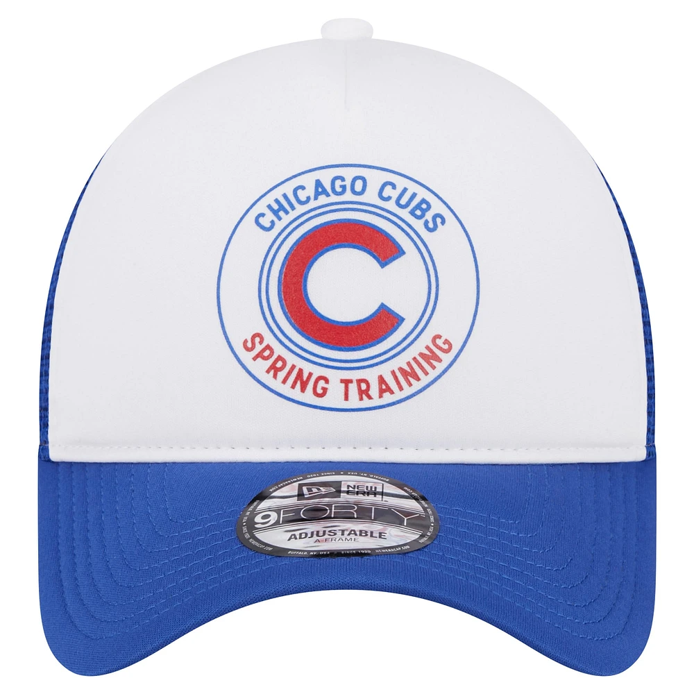 Men's New Era White/Royal Chicago Cubs Spring Training Circle Foam A-Frame 9FORTY Trucker Adjustable Hat