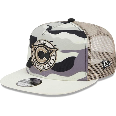 Casquette Snapback 9FIFTY Trucker Snapback Chicago Cubs Chrome Camo New Era pour homme avec cadre en A, blanc