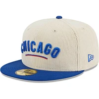 Casquette ajustée 59FIFTY classique en velours côtelé blanc des Chicago Cubs New Era pour hommes