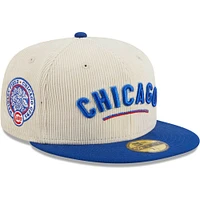 Casquette ajustée 59FIFTY classique en velours côtelé blanc des Chicago Cubs New Era pour hommes