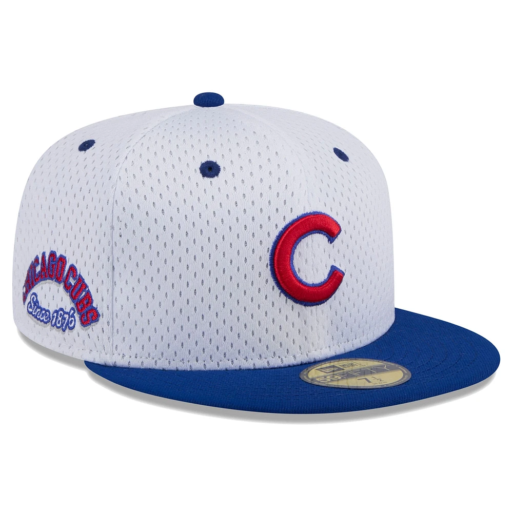 Casquette ajustée 59FIFTY en maille Throwback blanche des Chicago Cubs New Era pour hommes