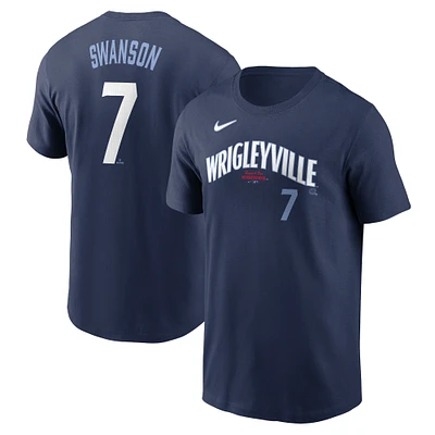 T-shirt avec nom et numéro Nike Dansby Swanson pour hommes, bleu marine, Chicago Cubs City Connect Fuse