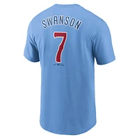 Men's Nike Dansby Swanson Baby Blue Chicago Cubs  Fuse Name & Number T-Shirt