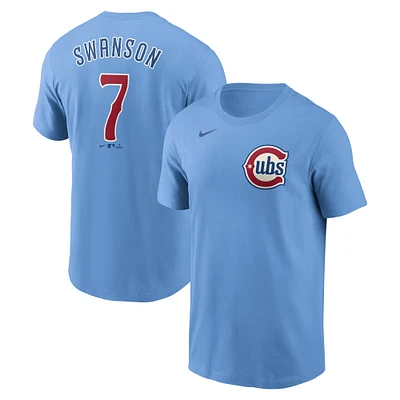 Men's Nike Dansby Swanson Baby Blue Chicago Cubs  Fuse Name & Number T-Shirt