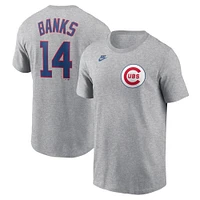 T-shirt Nike Ernie Banks pour hommes, gris chiné, Chicago Cubs, collection Cooperstown, nom et numéro Fuse