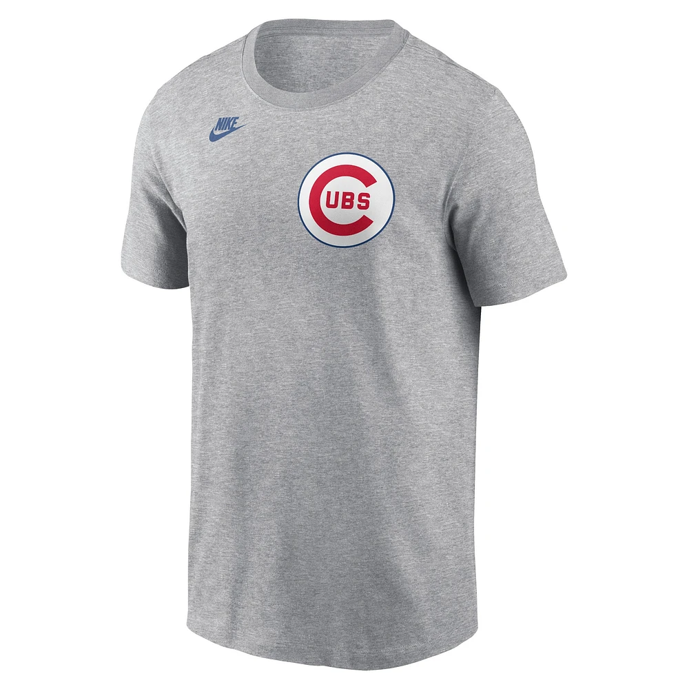 T-shirt Nike Ernie Banks pour hommes, gris chiné, Chicago Cubs, collection Cooperstown, nom et numéro Fuse