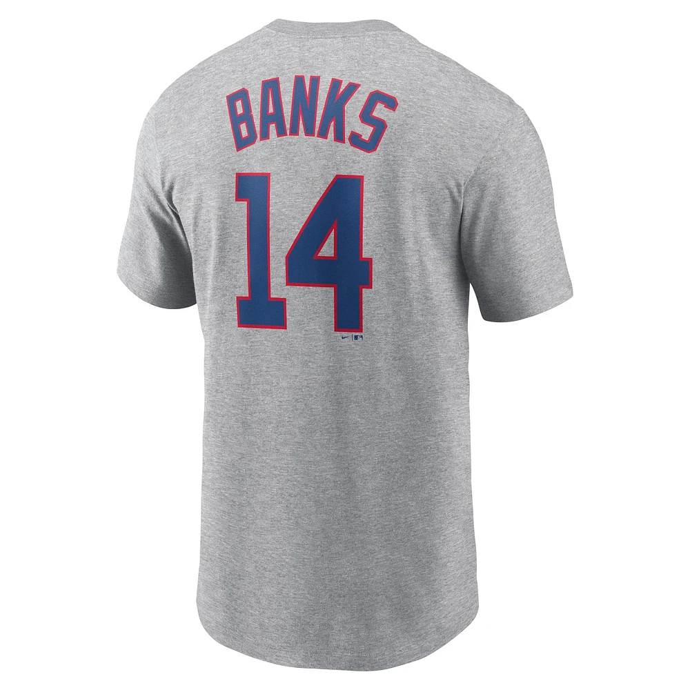 T-shirt Nike Ernie Banks pour hommes, gris chiné, Chicago Cubs, collection Cooperstown, nom et numéro Fuse