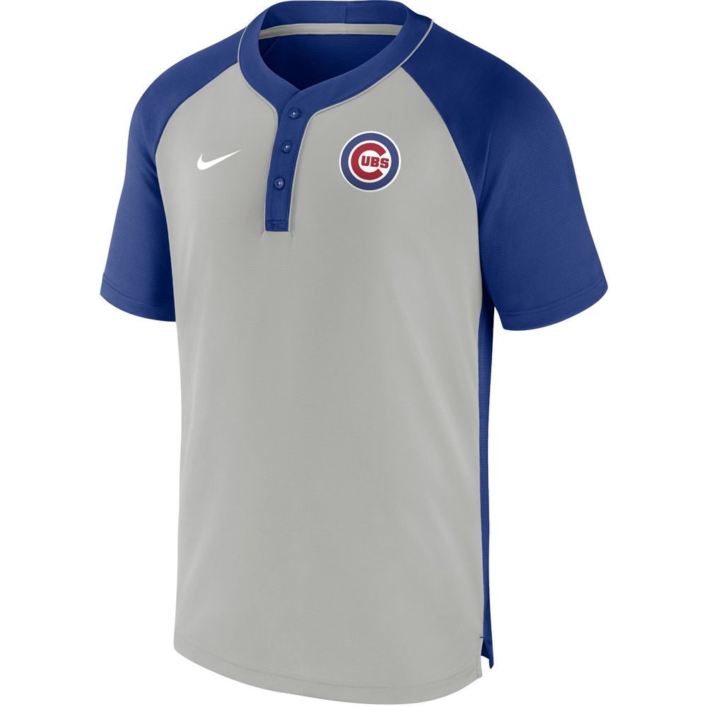 Men's Nike Gray/Royal Chicago Cubs Performance Raglan - Henley T-Shirt