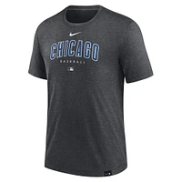 T-shirt Nike pour homme, collection authentique, couleur anthracite chiné, Chicago Cubs, performance, travail précoce, tri-blend