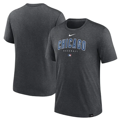 T-shirt Nike pour homme, collection authentique, couleur anthracite chiné, Chicago Cubs, performance, travail précoce, tri-blend