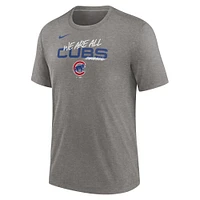 T-shirt à trois mélanges We Are All des Chicago Cubs Nike Heather Charcoal pour homme