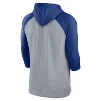 Chandail à capuchon manches 3/4 raglan de baseball Chicago Cubs Nike pour homme, gris chiné/royal chiné