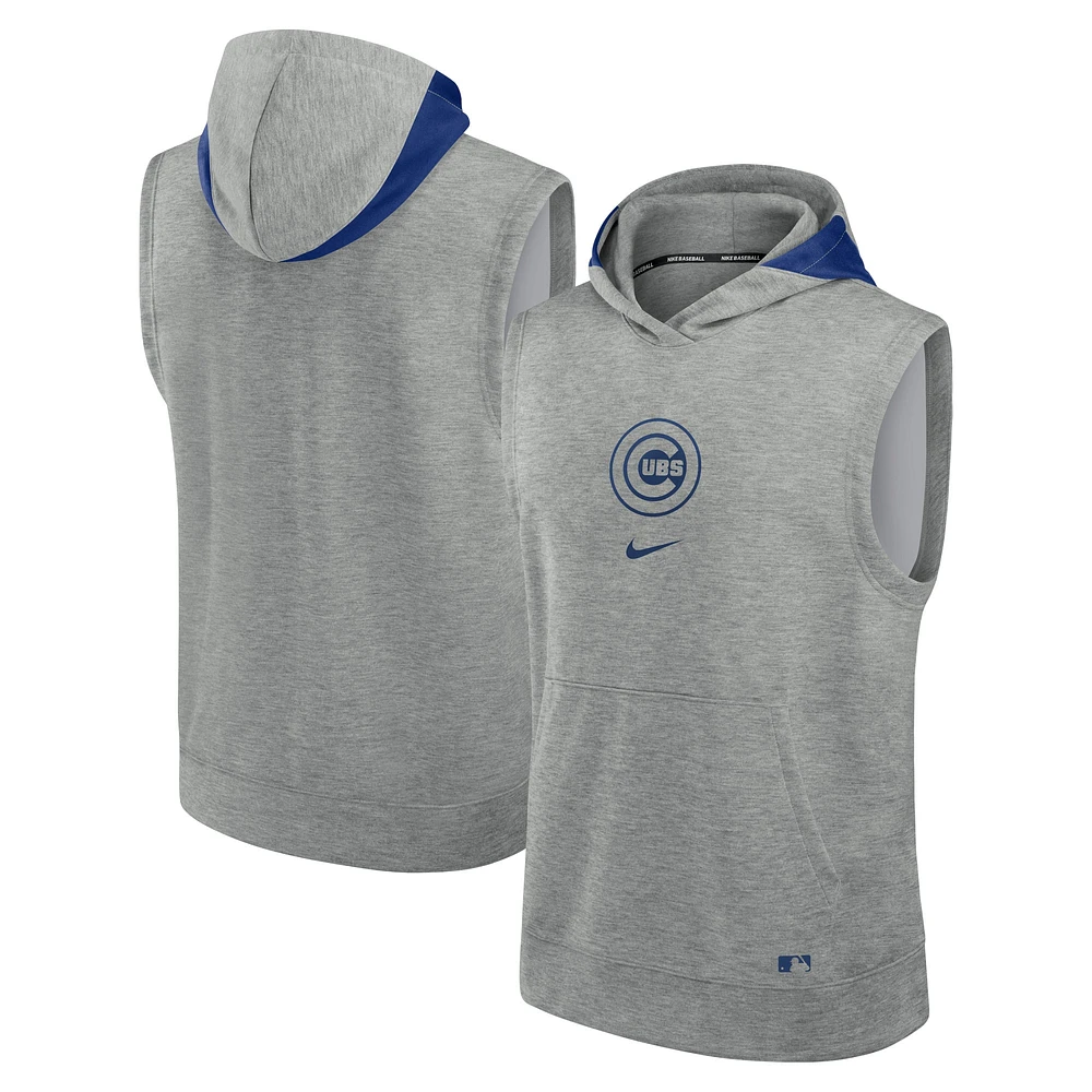 Sweat à capuche sans manches Nike pour hommes, gris chiné, Chicago Cubs, collection authentique, Early Work Performance