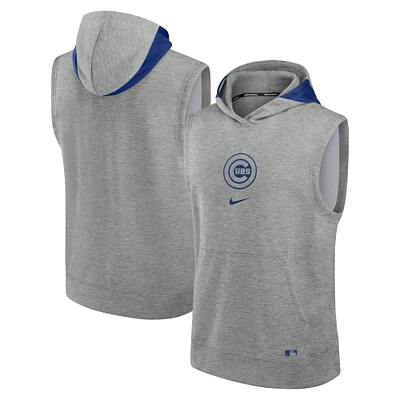 Men's Nike Heather Gray Chicago Cubs Authentic Collection Early Work Performance Sleeveless Pullover Hoodie